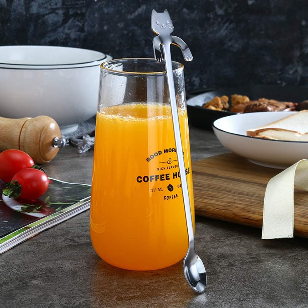 6 PCS Cat Spoon Coffee Tea Spoon Set, ESRISE Stainless Steel Mini Long Cute Kitten Stirring Teaspoons for Dessert Drink Mixing Milkshake (Multi)