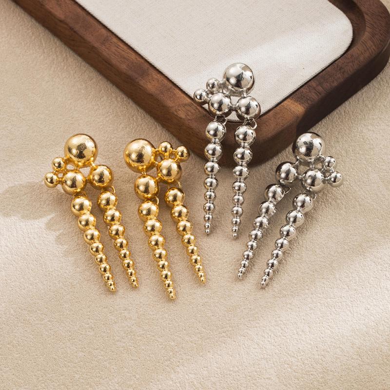 Luxus Metall Mehrschichtig Kugelförmig Perlen Anhänger Ohrringe für Damen Elegant Gold Farbe Kugel Unregelmäßig Ohrringe Design Schmuck