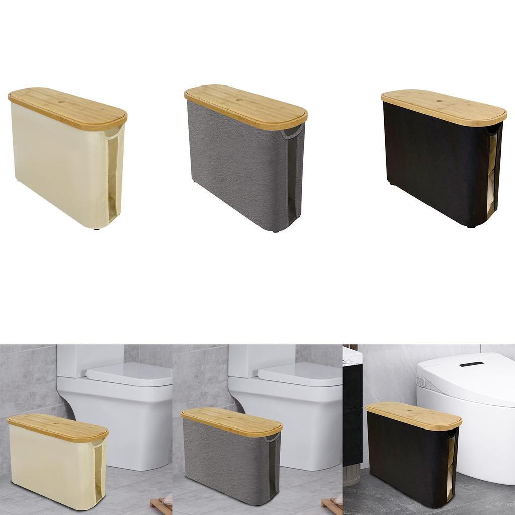 Toilet Paper Storage Basket Bamboo Lid Tissue Box Multifunctional Space Saving Bathroom Organizer Tissue Roll Storage Basket