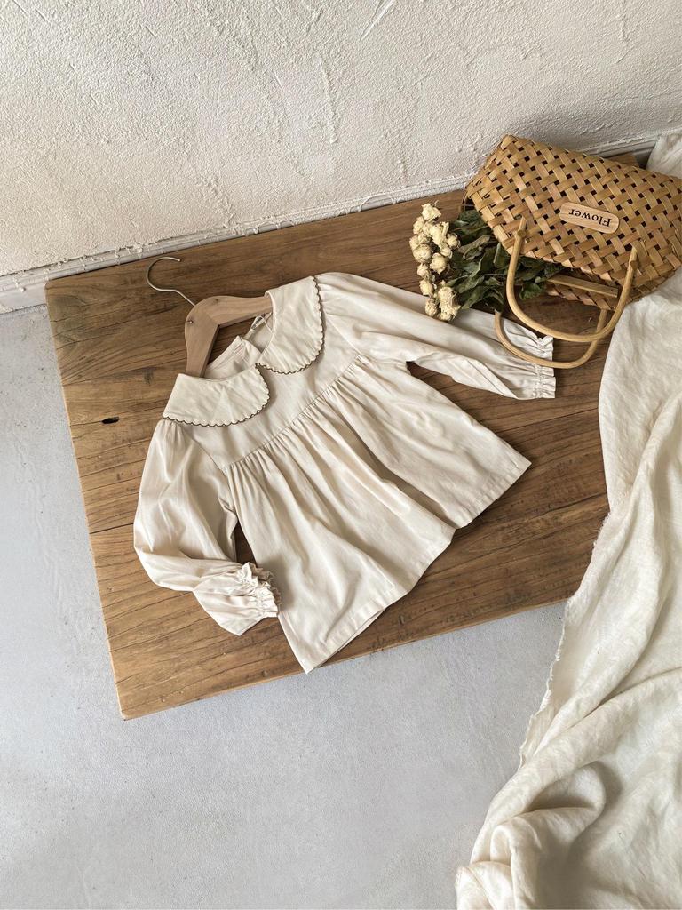 Autumn Lace Collar Loose Long Sleeve Blouse for Baby Girls