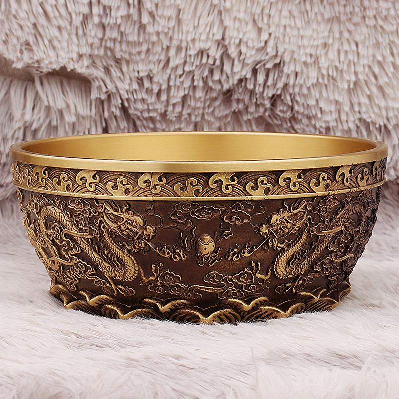 

Double Dragon Copper Bowl: Retro Ornament for Living Room or Reception Desk