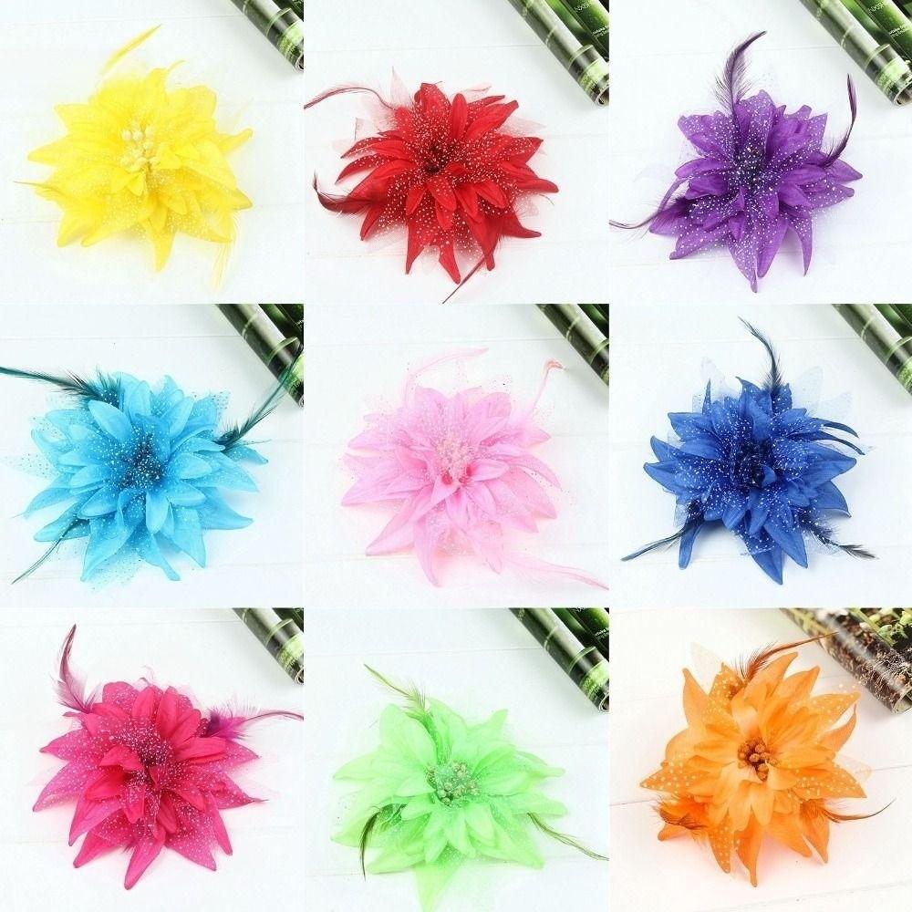 Fashion Brooch Feathers Hair Clip Feather Beads Bridal Hairpin Headdress Flower Corsage Barrettes for Ladies Children's