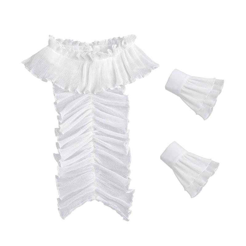 Halloween Costume False Cuffs and Ruffled Chiffon Colonial Jabot Faux Collar Set Victorian Colonial Neckwear for Parties 1