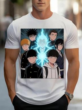 Herren T-Shirt mit Allover-Print - weißes kurzärmeliges Rundhals Sommer Freizeit T-Shirt