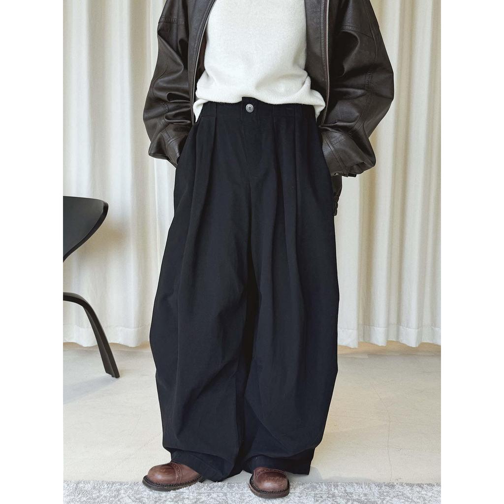 Xu Man Women's Retro Wide-Leg Casual Pants - Solid Color Slimming Style