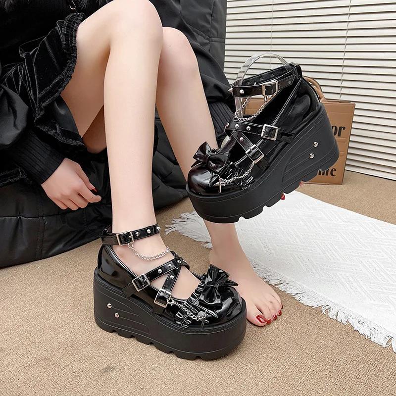 Women's Shoes Spicy Girl Dark Punk Style Sponge Cake Shoes 2026 New Subculture Thick Sole Height Increase COS Cultural Loafers42