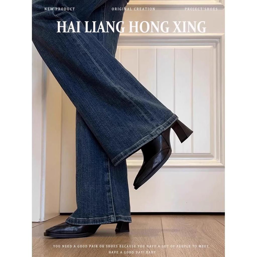 2025 Herbst/Winter Damen Französische Retro High Heel Stiefeletten - Blockabsatz, Eckige Zehenpartie, Stretch-Passform