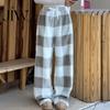 Soft Fluffy Home Pants Women Plaid Wide Leg Pants, Drawstring High Waist Thick Coral Fleece Retro Warm Loungewear, Anti-Pilling Casual Pajama Bottoms