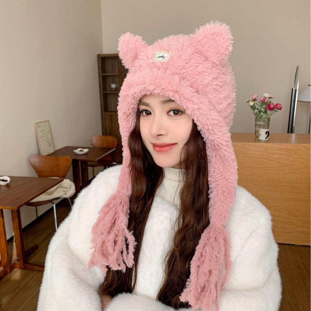 Cute Little Bear Hat for Women In Autumn and Winter Plush New Korean Knitted Hat Versatile Warm Ear Protection Thickened Fashionable Casual