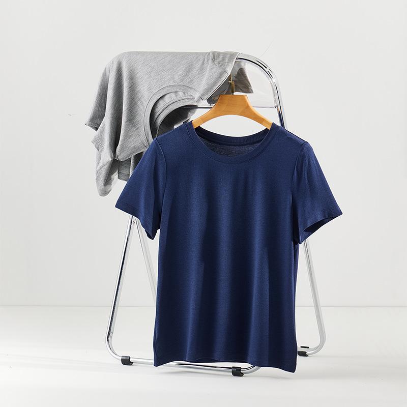 Women's Short Sleeve T-Shirt Crew Neck Lyocell Wool Acetate Blend Solid Color Elegant Commuter Casual Basic Top
