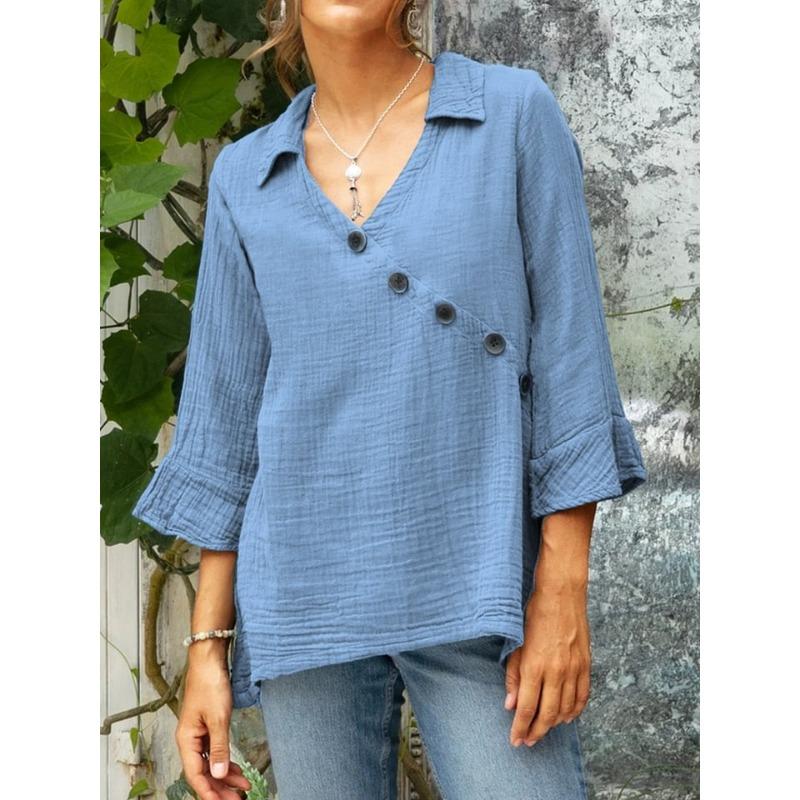 Women's Casual Button V-neck Shirt Top