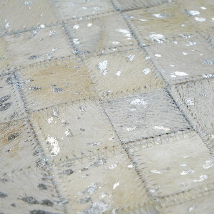 Tapis salon en cuirs recyclés blanc argenté 160x230