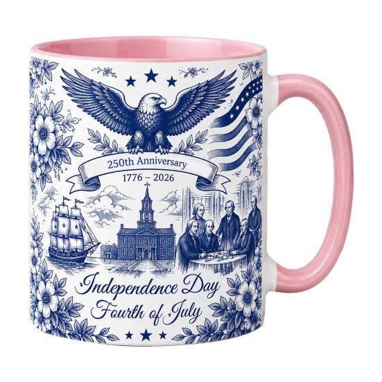 USA 250th Anniversary Blue Mug, Patriotic Ceramic Coffee Cup with Eagle Flag Design, Independence Day Gift for Veterans Men Women