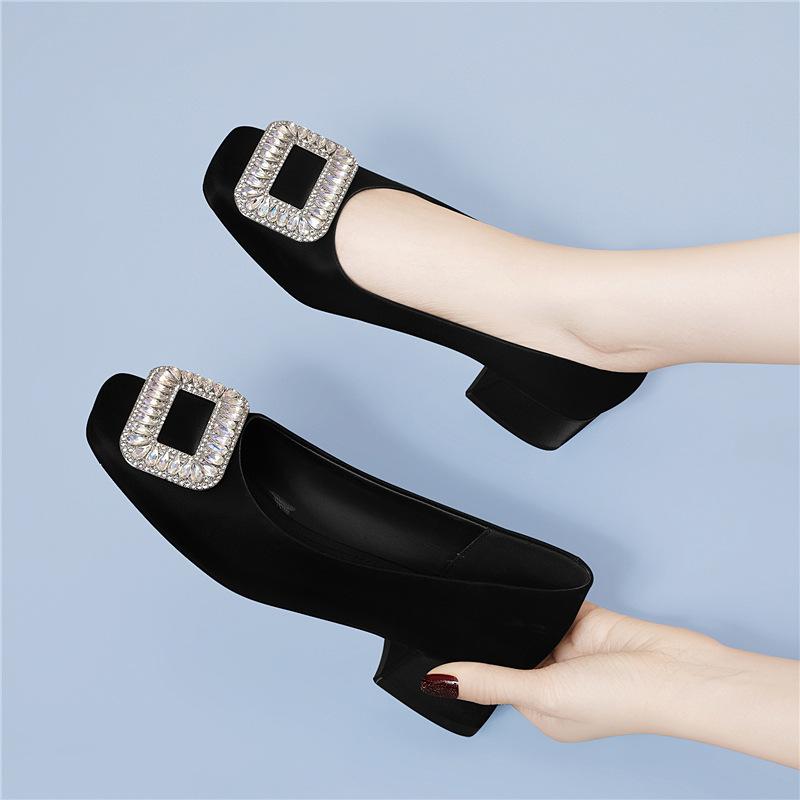 

Xiaoxiangfeng low-heeled shoes women s soft-soled pointed black Mary Jane high-heeled shoes women s single shoes slippers 34