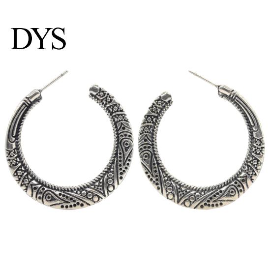 Vintage Big Circle Tibetan Carving Hoop Earrings Women Statement Jewelry Gift