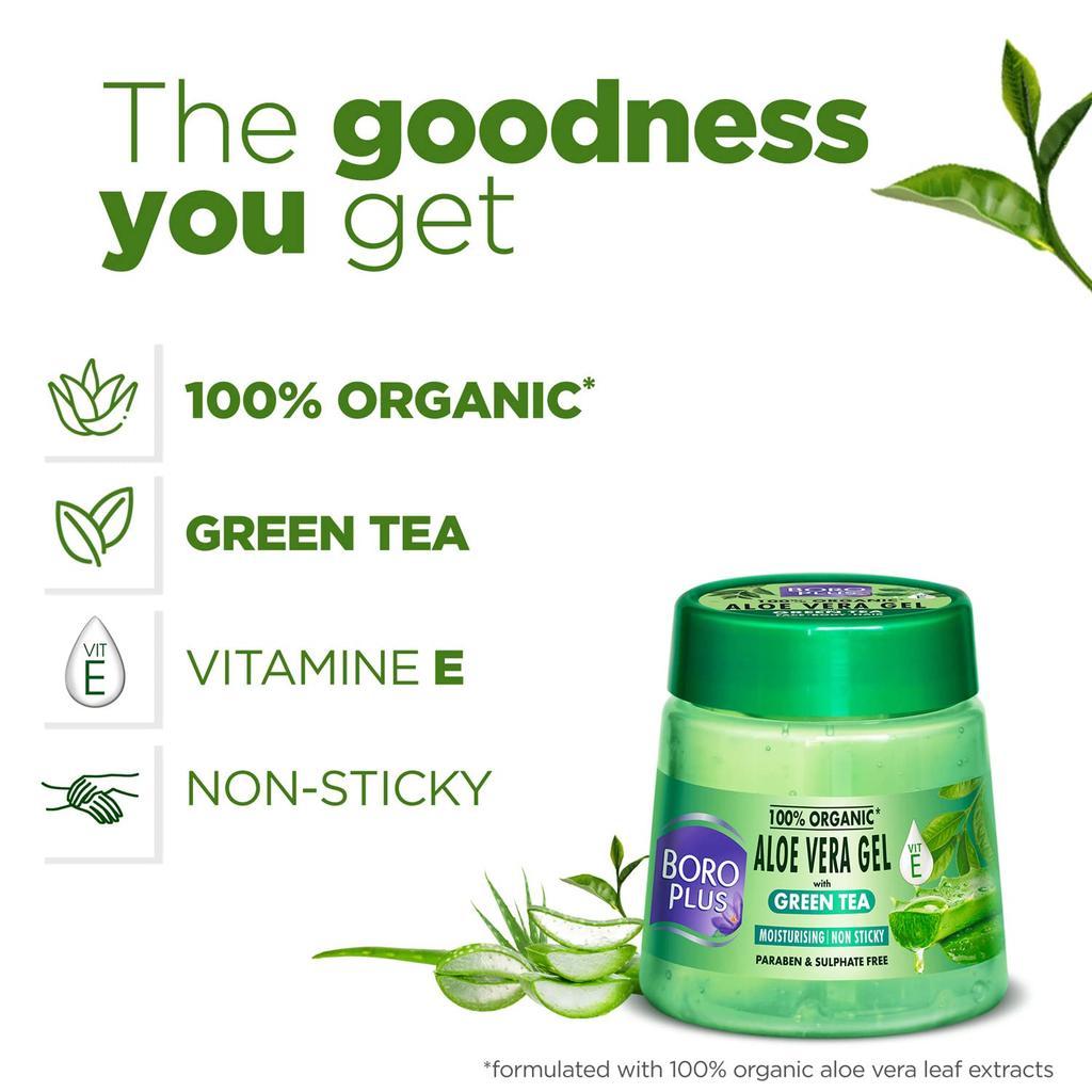 Boroplus Aloe Vera Gel With Green Tea Vitamin E For Skin And Hair Hydration Nourishment Moisturising Protection 200 Ml Pack