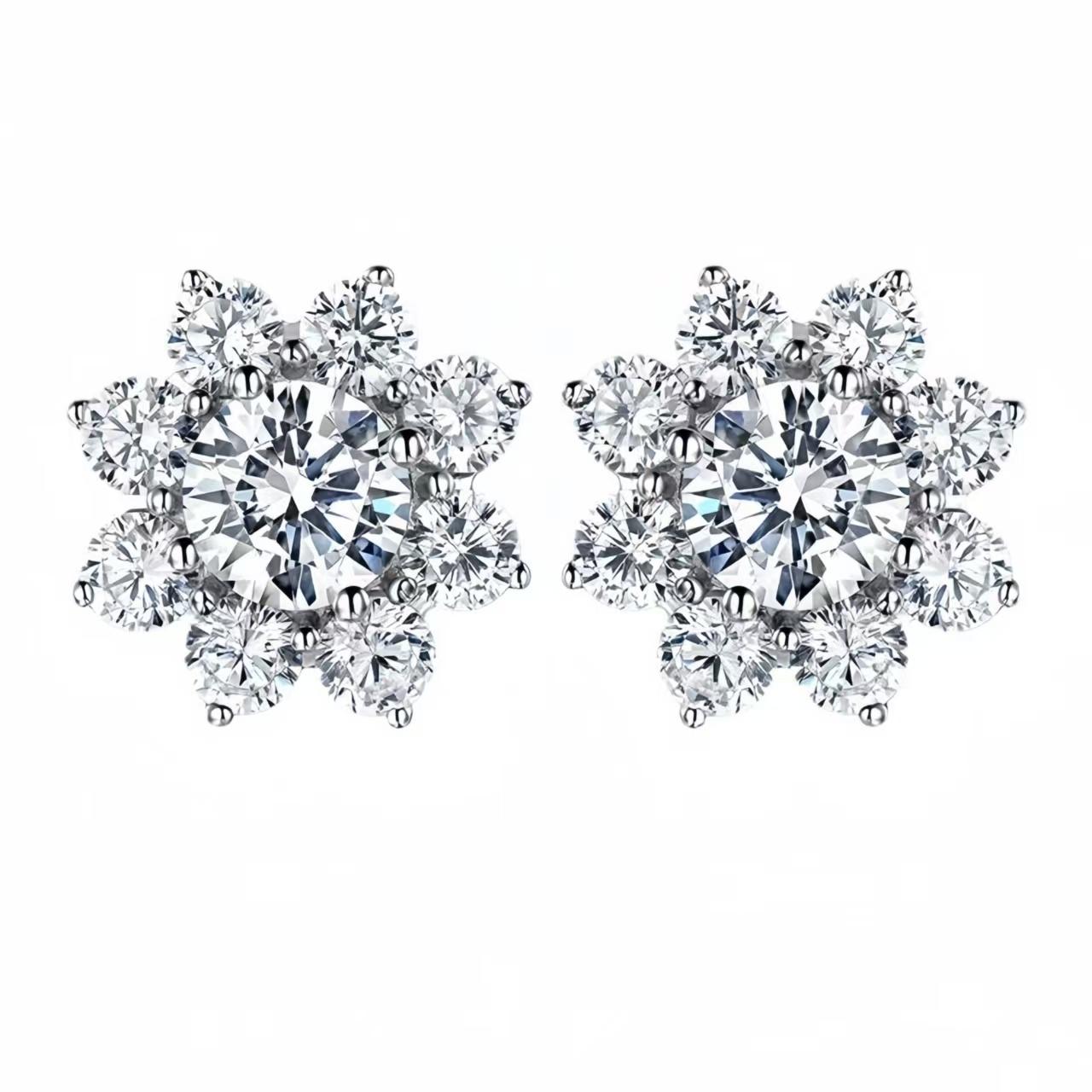 0.5Ct Moissanite Diamond Flower Stud Earrings for Women Real 925 Silver Solitaire Eternity Wedding Party Jewelry Silver