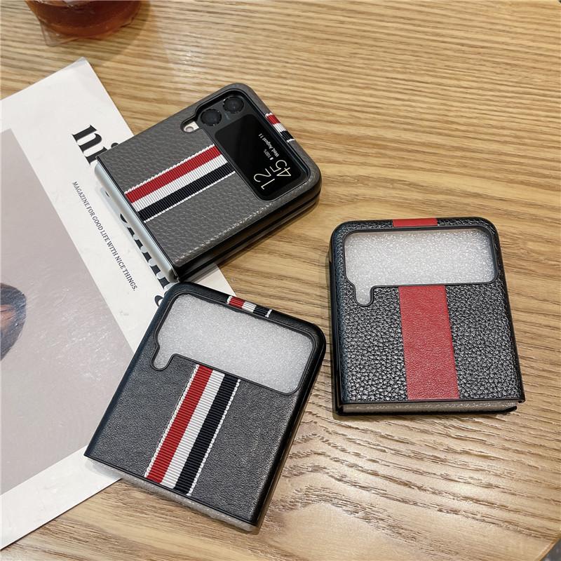 Stripe Litchi Grain Cross Pattern Case for Samsung Galaxy Z Flip 5 Flip 4 Flip 3 Phone Case Full Shockproof Luxury Leather Case for ZFlip4 3