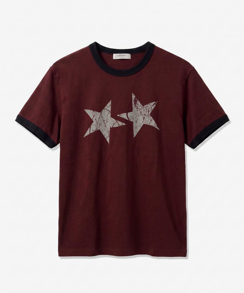 UNDEROFF Essential Standard Short Sleeve Ringer T-Shirt Vintage Star Burgundy