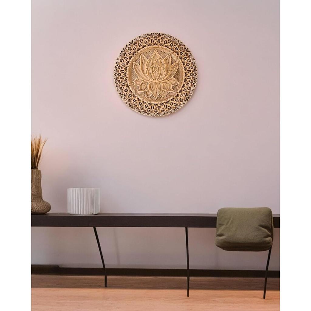 Mehrschichtige Lotus-Holz-Mandala – Handgefertigte 3D-Wandkunst für Yoga, Meditation und Dekoration – Umweltfreundliche Holzkunst