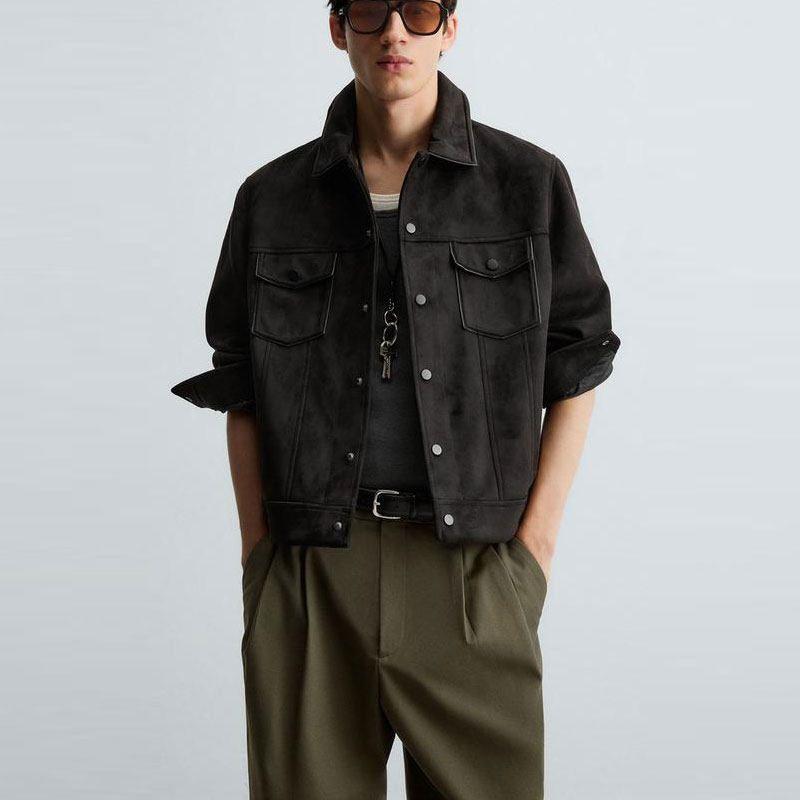 Cabinet 699! New Autumn Men s Clothing with a Suede Texture, Slim-Fit, Simple Jacket 8281288 Black S