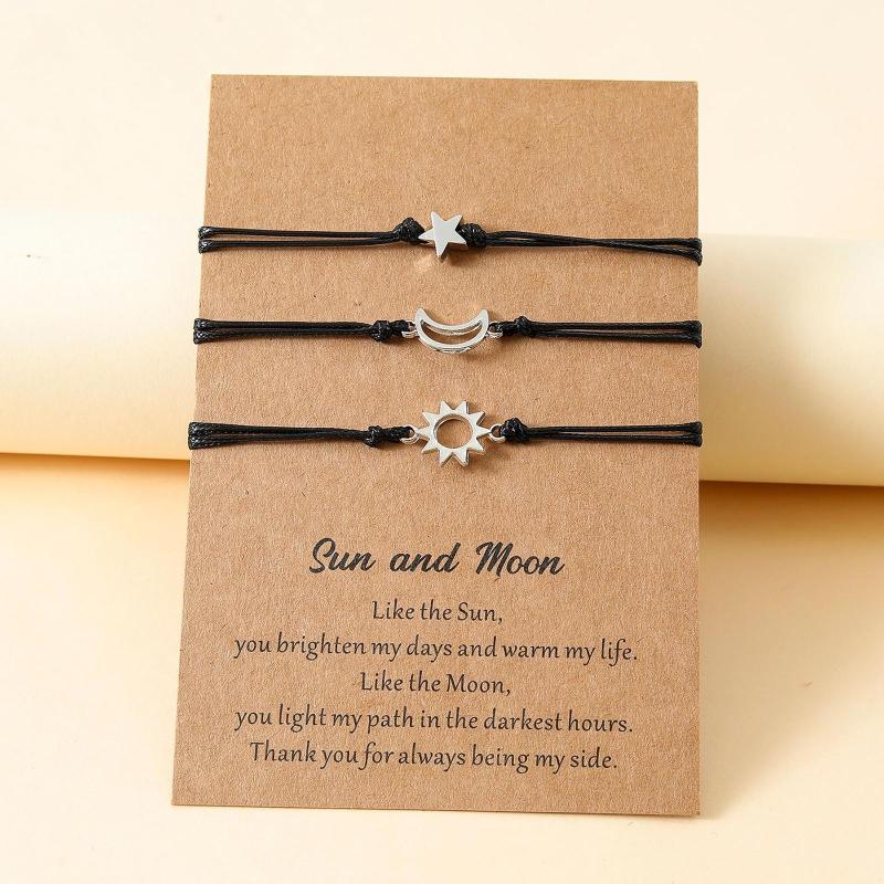 3Pcs Friend Card Bracelet European and American Creative Alloy for Sun Moon Star Circle Woven Bracelet Fashion Jewel