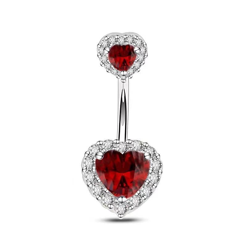 1pcs Red Zircon Curved Heart Belly Button Ring 14G Sexy Body Navel Piercing Nombril for Women Stainless Steel Blue Color Belly R