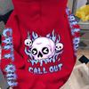 Flame Skull CALL OUT Double-sided Printed Hooded Sweater, Dark Green Loose Men's and Women's Casual