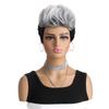 Fashion Short Wavy Wig Women White Black Gradient Fluffy Synthetic Hair Natural Look