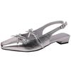 Premium high heels women's new summer fashion bow empty Mary Jane shoes silver light mouth wedge heel single shoes