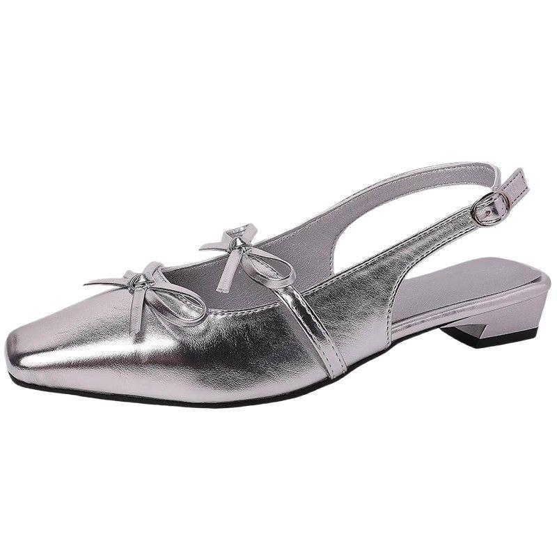 Premium high heels women's new summer fashion bow empty Mary Jane shoes silver light mouth wedge heel single shoes