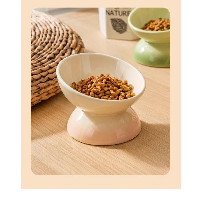 Rainbow Gradient Pet Bowl Ceramic Food Bowl Slanted Mouth Feeders for Cats