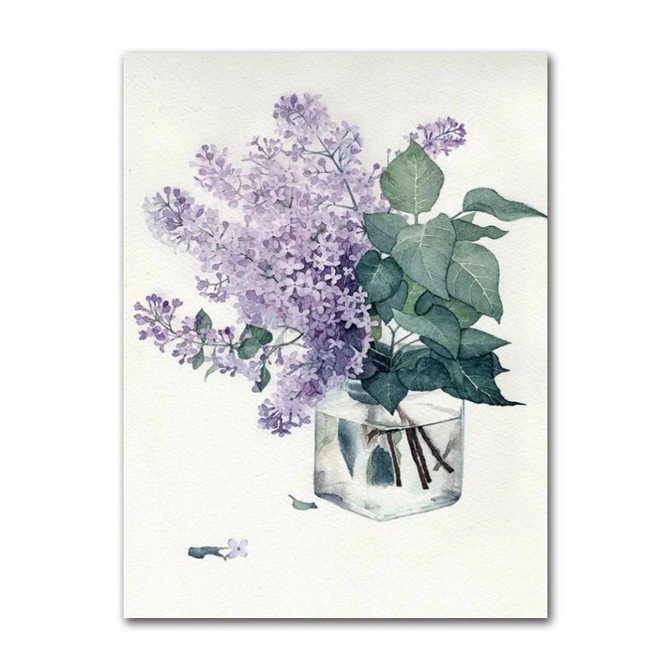 Sunflower Floral Lilac Watercolor Posters Boho Wall Art Canvas Painting Prints Pictures Nordic Style Living Room Interior Decor