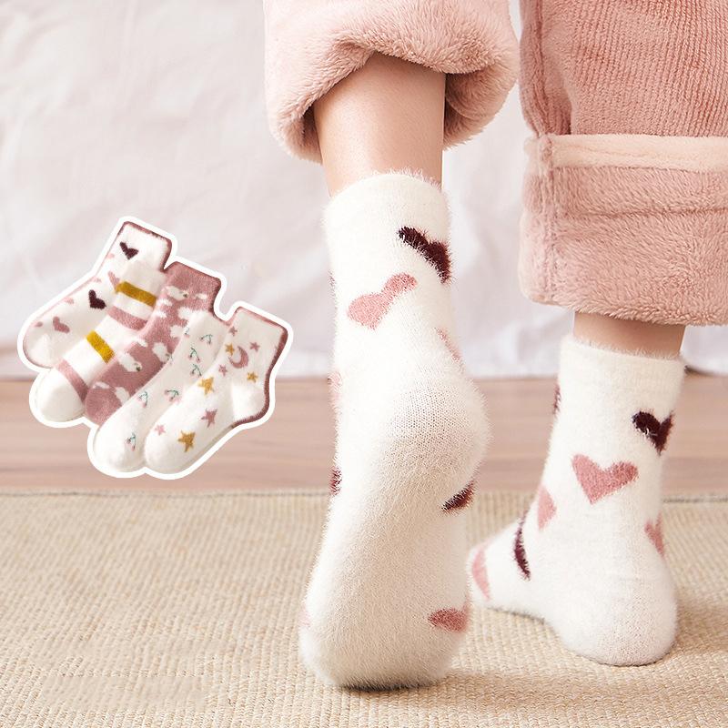 5 pièces chaussettes lisses pour femmes chaussettes en velours de vison femme automne et hiver plus chaussettes à tube épais en velours chaussettes de sol chaudes chaussettes de sommeil en velours corail