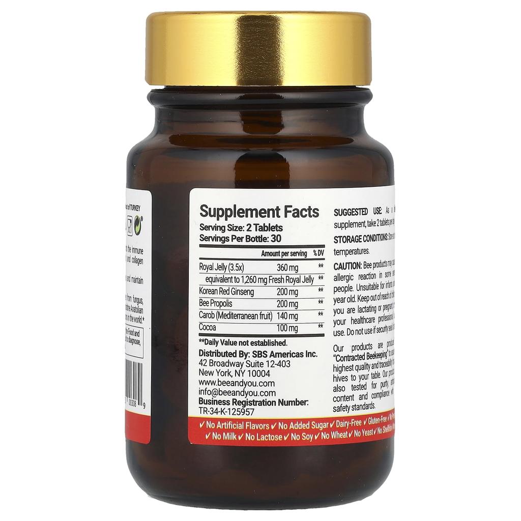 Bee & You, Royal Jelly Ginseng Propolis, 60 Tablets