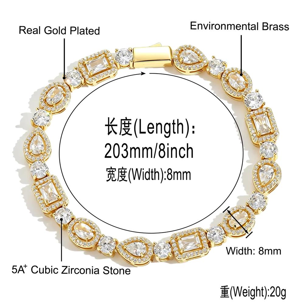 Geometric T-Shaped Water Drop Bracelet with Secure Spring Clasp Iced Out Zirconia Hip Hop Jewelry for Men Women