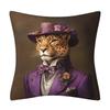 Stylish Dapper Leopard In Purple Pinstripe Suit & Floral Hat – Decorative Throw Pillow Case Cotton Linen Cushion Cover