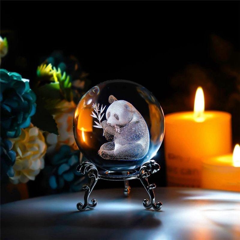 AEE4-3D Laser Engraved Starry Crystal Decorative Ball Figurine 60Mm Glass Sphere Paperweight With Stand Art Decor Crafts
