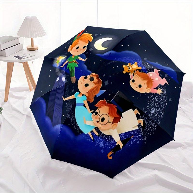 

1pc Peter Pan and Friends Soaring Through the Night Sky Fully Automatic Folding Portable Umbrella, 8 Iron Frames, Three-Fold Design, Suitabl
