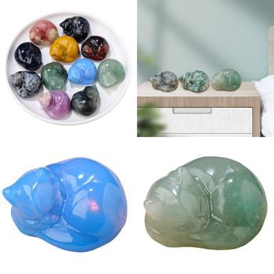 Natural Crystal Sleeping Cat Carving Crystals Sleeping Cat Statue Handcrafts Stone Art Figurine for Home Decors Gift