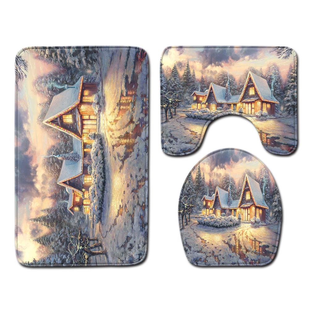 Christmas Bathroom Floor Mat Toilet Three-Piece Set