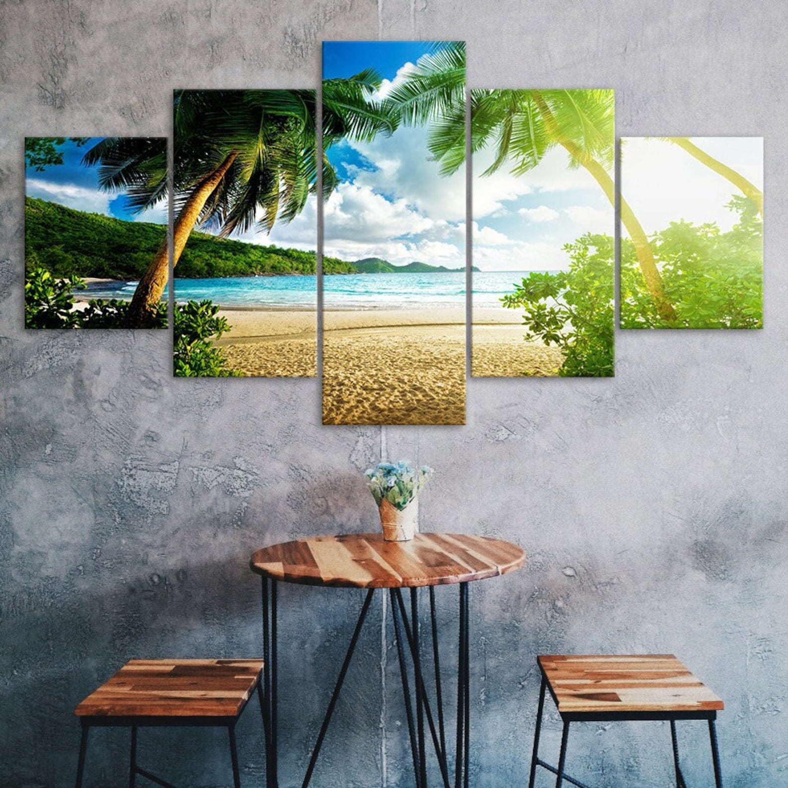 

Beach Island Palm Trees Seascape 5 Piece Five Panel Canvas Print Modern Wall Art Poster Home Decor Gift For Him For Her 20X35 20X45 20X55CM
