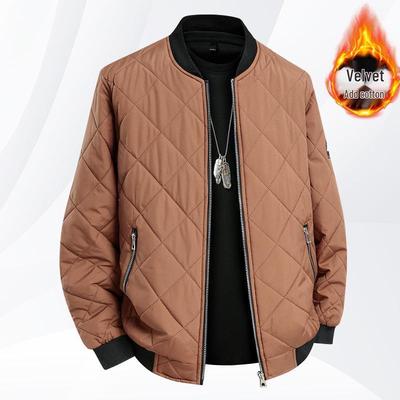 Herren Plus Size Baumwoll-Stehkragen-Windbreaker mit Polsterung - Fleece gefüttert, Lässiger lockerer Schnitt für Frühling und Herbst
