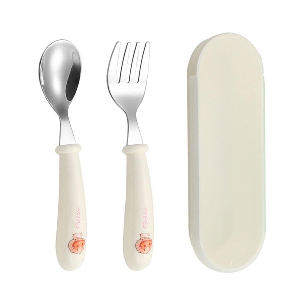 Cartoon 304 Steel Children's Spoon Fork Baby Baby Feeding Spoon Set Eating Training P H2L1