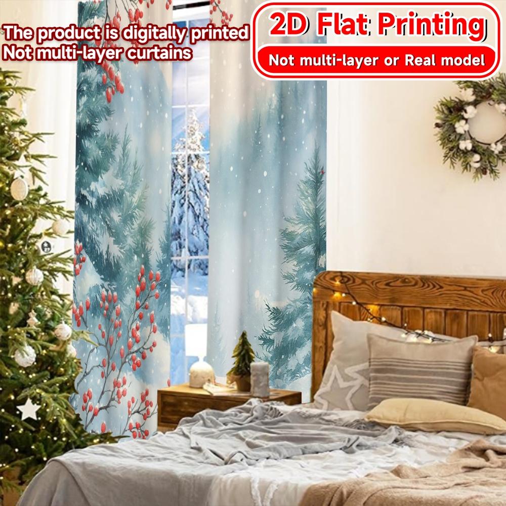 2 Stück, 2D-FLACHDRUCK Vorhänge (Ohne Stange) Winterliche Gelassenheit(3) Digitaldruck auf Feiertagsvorhängen Garnvorhänge Dekorationen