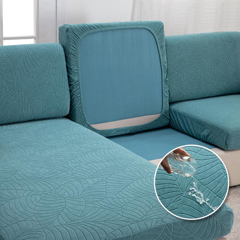 Elastic Jacquard Cushion Cover for Living Room Leaf Pattern Sofa Cover Water Repellent Couch Cover Sofa Protector Seat Cover 50x65 светло-синий
