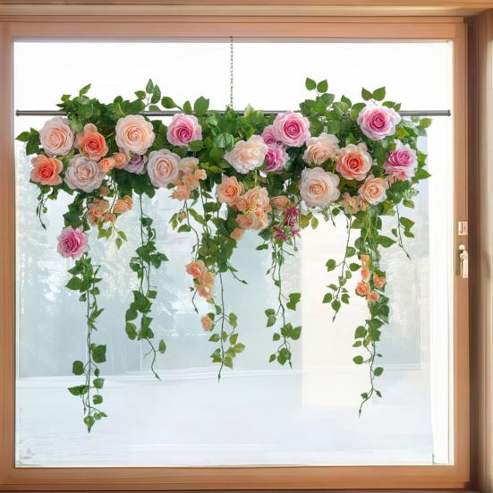 Spring Hanging Flowers Vine Window Clings Static Peony Floral Glass Sticker Removable Window Decals for Home Party Office Coffee Shop Cafe Decor