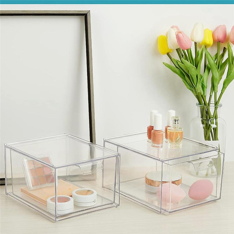 M-Modern-2 Pack Stackable Makeup Organizer Storage Box Clear Plastic Storage Box Acrylic Bathroom Organizer