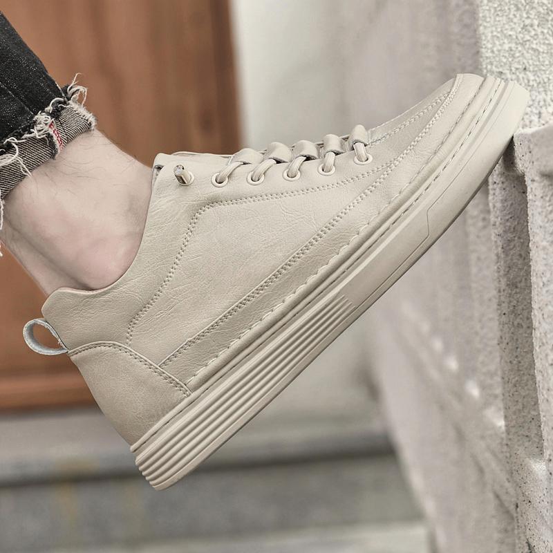 

Genuine Leather Men s Vulcanize Footwear New Male Shoes Mens Ankle Boots High Quality Men Casual Shoes Cow Leather Man Sneakers 37 бежевый