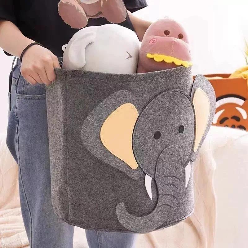Cute Cartoon Animal Felt Storage Basket Large Capacity Foldable Laundry Hamper for Kids Bedroom Toy Organization